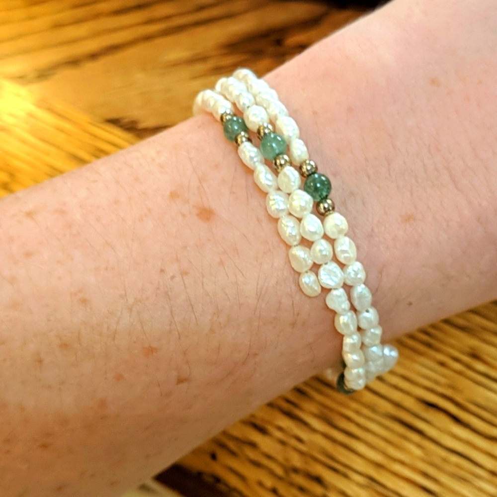 Pearl and Nephrite Wrap Bracelet